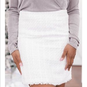 Boutique Ivory Fringe Tweed Skirt